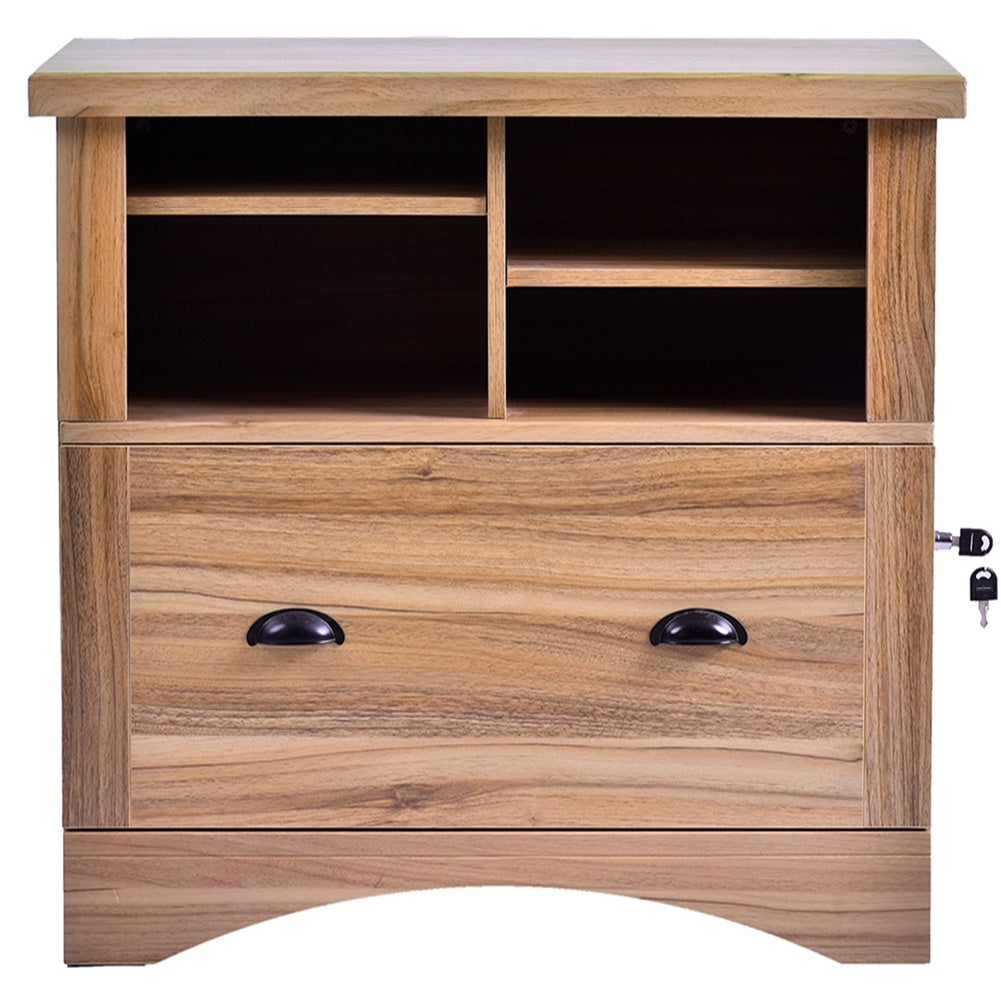 Wood Lateral File Cabinet with Two Adjustable Shelves and Lock