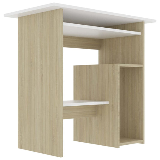 vidaXL Desk White and Sonoma Oak 80x45x74 cm Engineered Wood