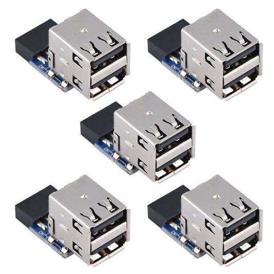 5pcs USB2.0 Motherboard Connector 9Pin/10Pin Header to 2 USB2.0 A Port Adapter (Type A)