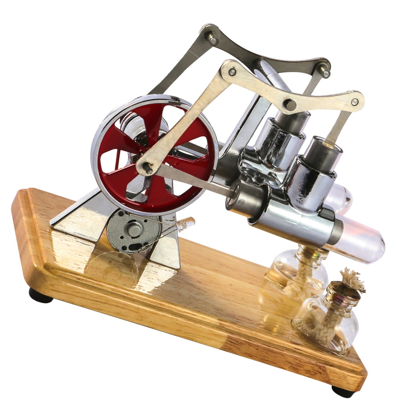 Stirling Engine Kit Hot Air Motor Model Physical Dual Engine Generator Model with LED Light Flywheel Design Science Experiment Wooden Base DIY Education Toy for Teacher Adults Kids School Office