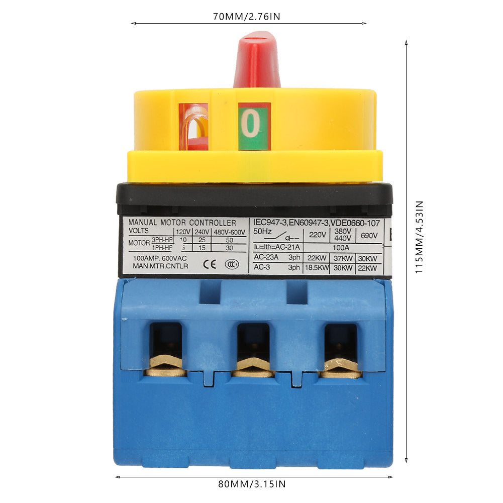 80A/100A Load Circuit Breaker Switch 3-Pole 2-Position Rotary Cam On off Power Switch (100A)